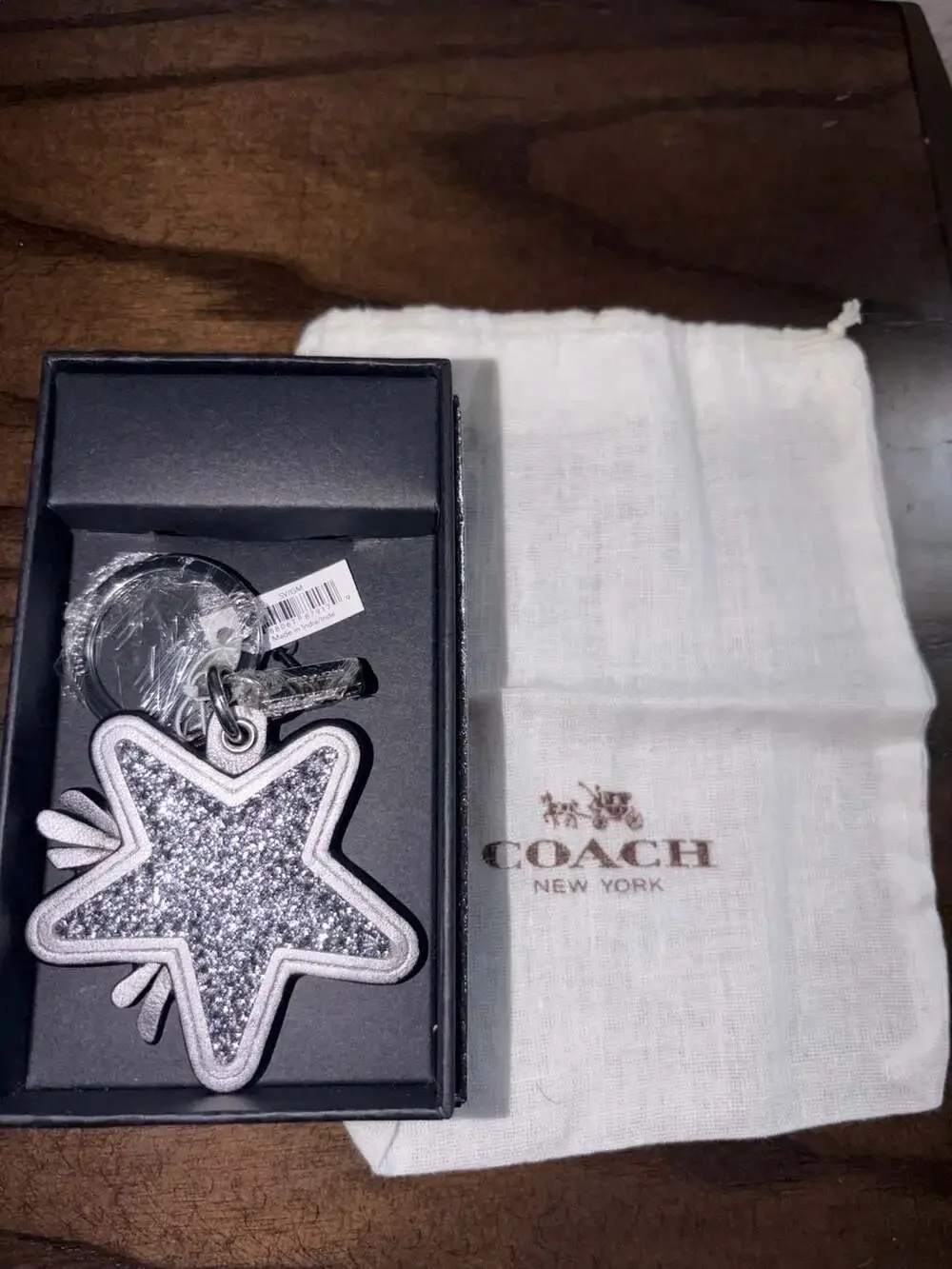 Coach Star Canyon Glitter Keychain F64350 Silver/Gunmetal